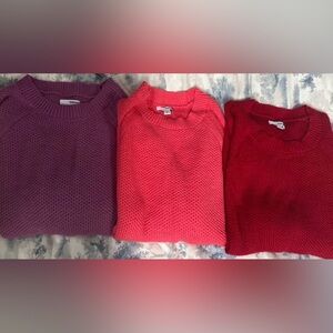 Cozy Knit Sweaters in Red, Pink, and Purple Size L